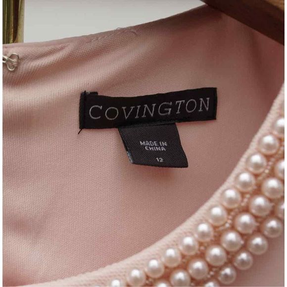Covington Dresses Covington Blush Pink Pearl Draped Formal Aline
